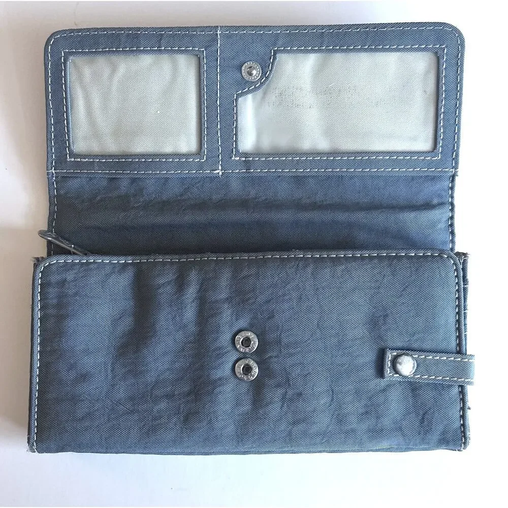 Kipling Teddi Wallet Dusty Blue Trifold Continental Nylon Envelope